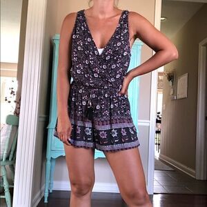 American Eagle Floral Bohemian Romper Black Boho